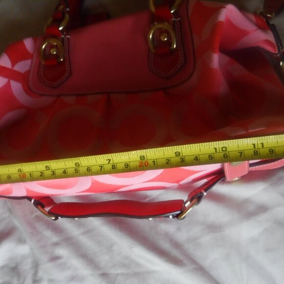 Coach Pink Purse Vintage Pink Fabric Red Handles Rare - Picture 14 of 14